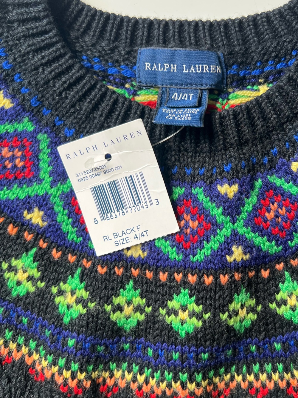Ralph Lauren Kids Black Cable Knit Fair Isle Sweater 4T NWT - Picture 3 of 4